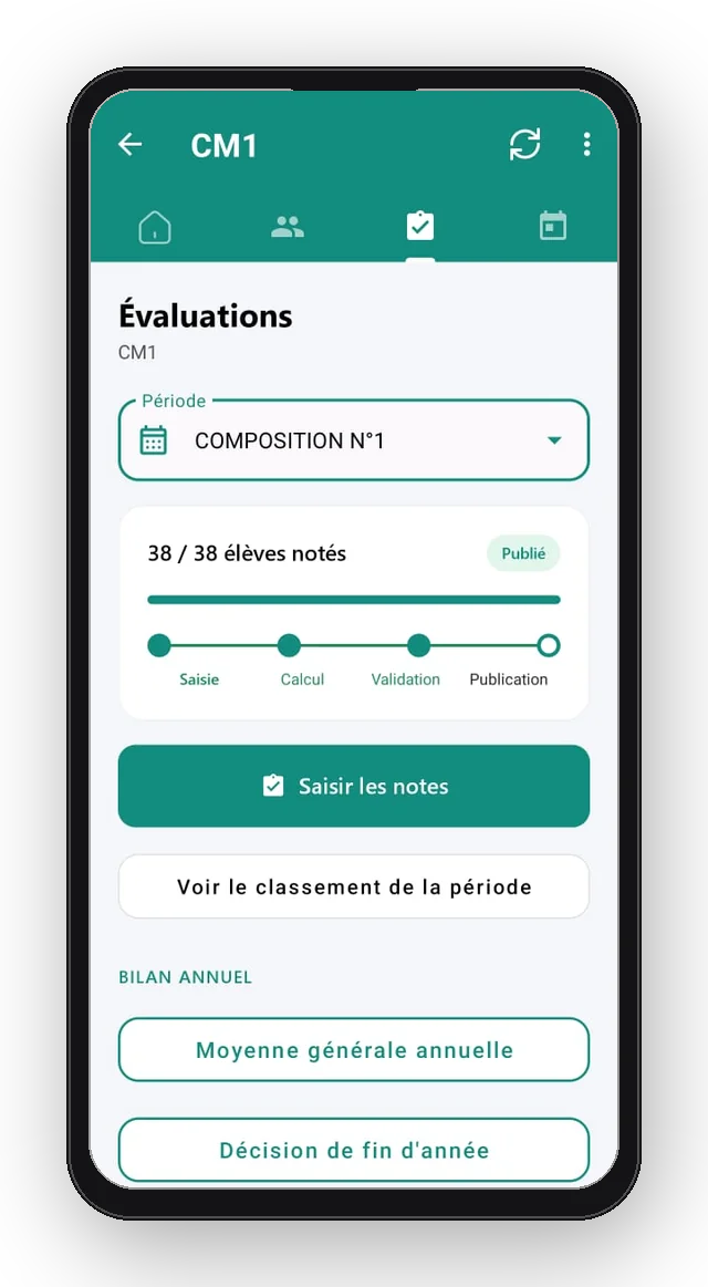 Écran Évaluations